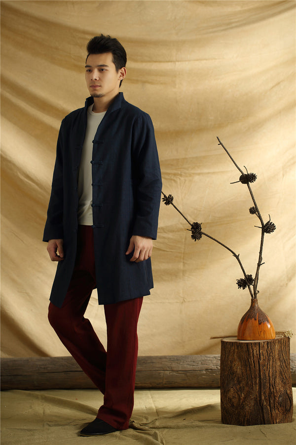 Men Chinese Traditional Kung Fu Tai Chi Hanfu Style Linen and Cotton Jacket
