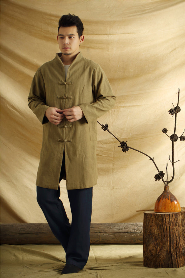Men Chinese Traditional Kung Fu Tai Chi Hanfu Style Linen and Cotton Jacket