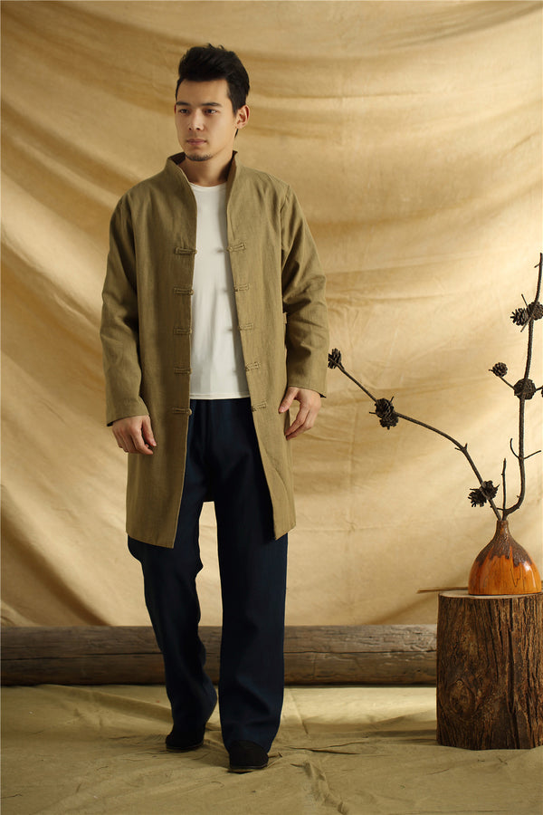 Men Chinese Traditional Kung Fu Tai Chi Hanfu Style Linen and Cotton Jacket