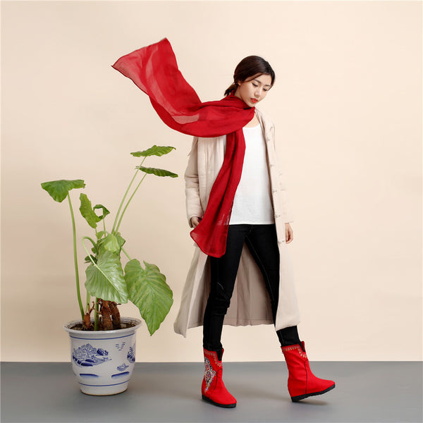 Women Retro Style Long Linen and Cotton Quilted Coat with Hoodie