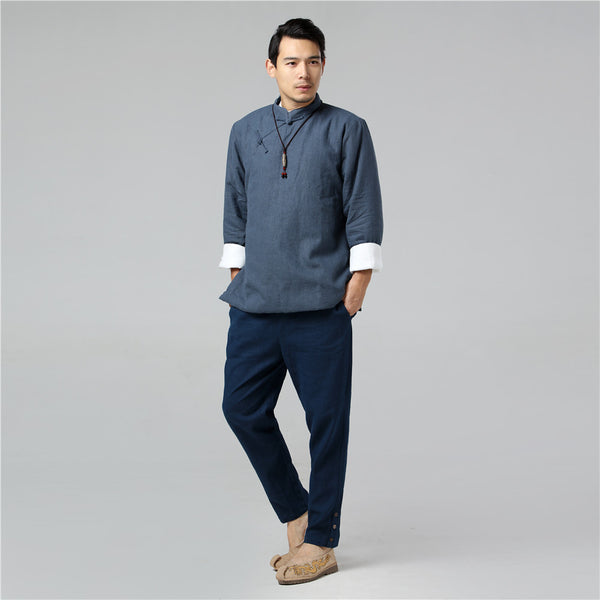 Men Chinese Style Linen and Cotton Quilted Jacket