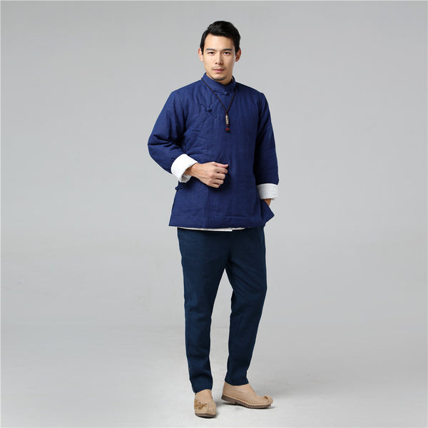 Men Chinese Style Linen and Cotton Quilted Jacket