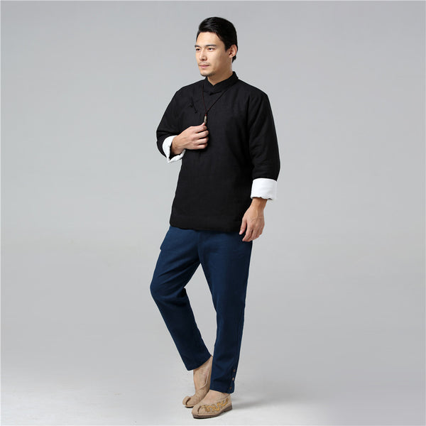 Men Chinese Style Linen and Cotton Quilted Jacket