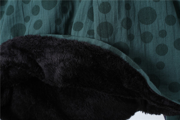 Women Asian Style Long Top Buckle Linen and Cotton Dress (inner with velvet)