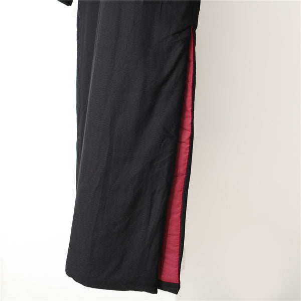 Men Chinese Traditional Style KungFu TaiChi Hanfu Quilted Linen and Cotton Long Tunic