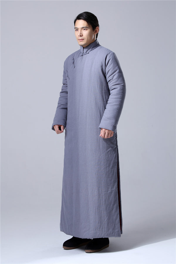 Men Chinese Traditional Style KungFu TaiChi Hanfu Quilted Linen and Cotton Long Tunic