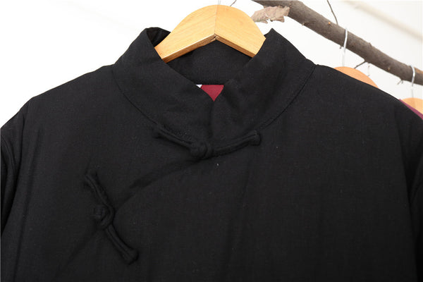 Men Chinese Traditional Style KungFu TaiChi Hanfu Quilted Linen and Cotton Long Tunic