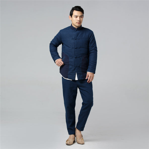 Men Retro Chinese Style Linen and Cotton Quilted Jacket
