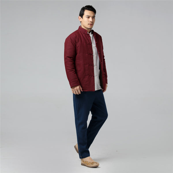 Men Retro Chinese Style Linen and Cotton Quilted Jacket