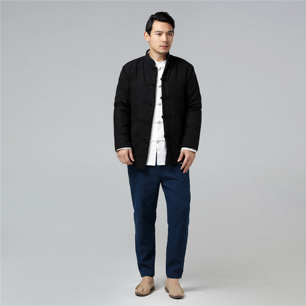 Men Retro Chinese Style Linen and Cotton Quilted Jacket