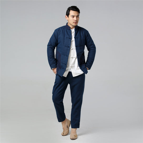 Men Retro Chinese Style Linen and Cotton Quilted Jacket