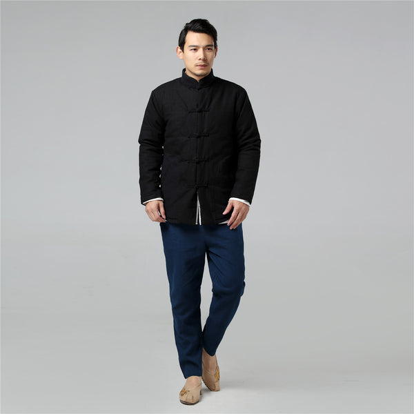 Men Retro Chinese Style Linen and Cotton Quilted Jacket