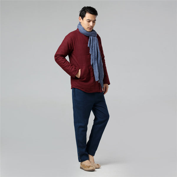 Men Retro Chinese Style Linen and Cotton Quilted Jacket