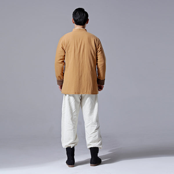 Men Retro Chinese Style Linen and Cotton Jacket (inner with velvet)