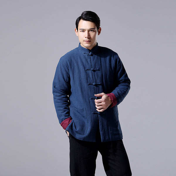 Men Retro Chinese Style Linen and Cotton Jacket (inner with velvet)