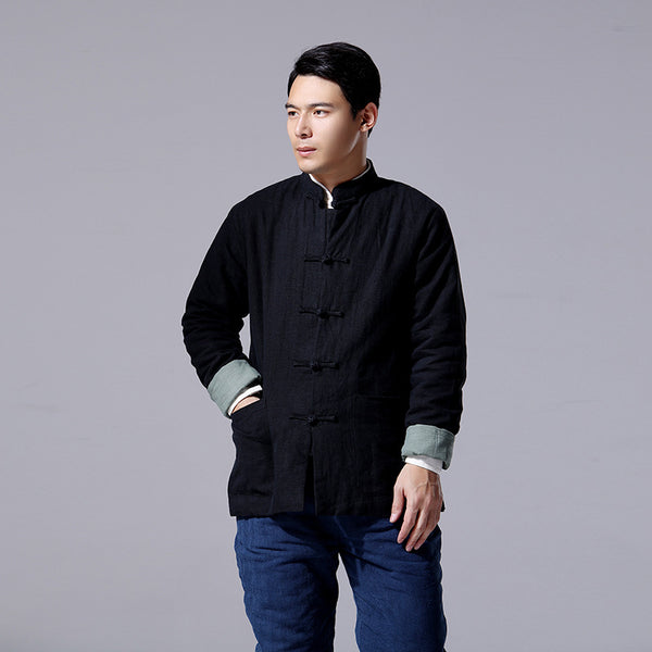 Men Retro Chinese Style Linen and Cotton Jacket (inner with velvet)