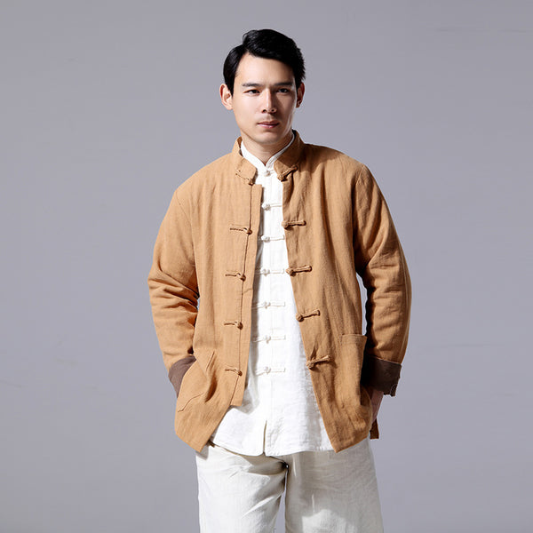 Men Retro Chinese Style Linen and Cotton Jacket (inner with velvet)