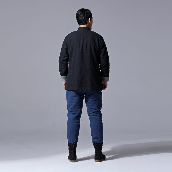 Men Retro Chinese Style Linen and Cotton Jacket (inner with velvet)