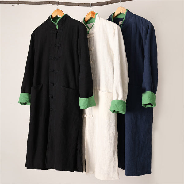 Men Chinese Traditional Style KungFu TaiChi Hanfu Linen and Cotton Tunic (Inside With Velvet)