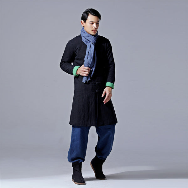 Men Chinese Traditional Style KungFu TaiChi Hanfu Linen and Cotton Tunic (Inside With Velvet)