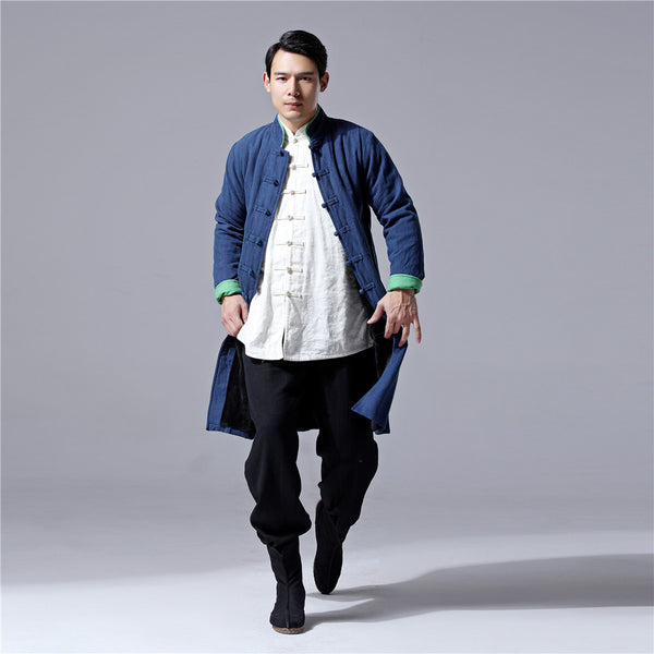Men Chinese Traditional Style KungFu TaiChi Hanfu Linen and Cotton Tunic (Inside With Velvet)