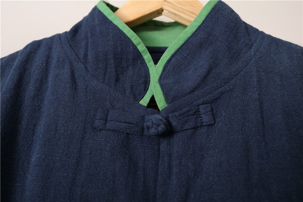 Men Chinese Traditional Style KungFu TaiChi Hanfu Linen and Cotton Tunic (Inside With Velvet)