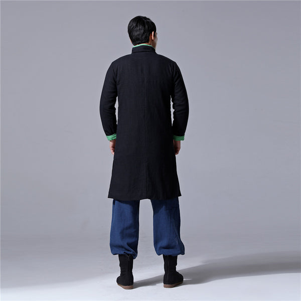 Men Chinese Traditional Style KungFu TaiChi Hanfu Linen and Cotton Tunic (Inside With Velvet)