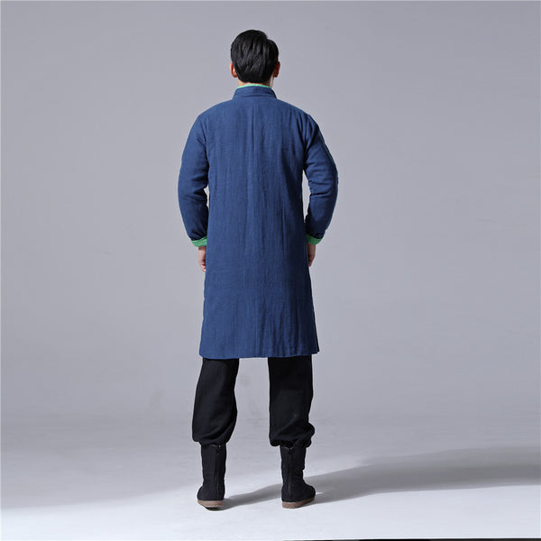 Men Chinese Traditional Style KungFu TaiChi Hanfu Linen and Cotton Tunic (Inside With Velvet)