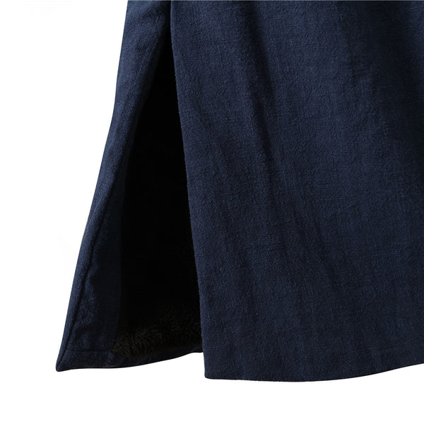 Men Chinese Traditional Style KungFu TaiChi Hanfu Linen and Cotton Tunic (Inside With Velvet)