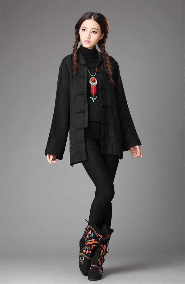 Women Chinese Traditional Style KungFu TaiChi HanFu Linen and Cotton Top