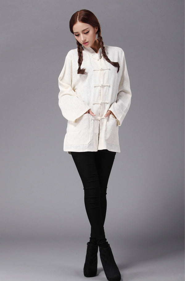 Women Chinese Traditional Style KungFu TaiChi HanFu Linen and Cotton Top