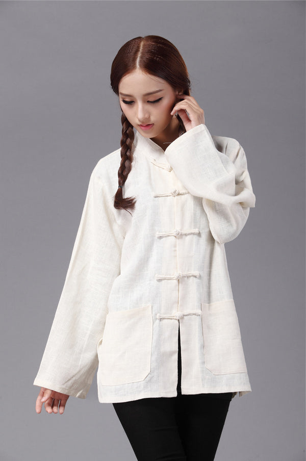 Women Chinese Traditional Style KungFu TaiChi HanFu Linen and Cotton Top