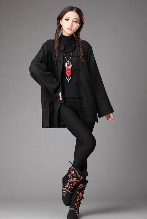 Women Chinese Traditional Style KungFu TaiChi HanFu Linen and Cotton Top