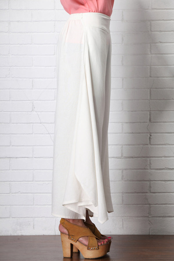 Women Pure Color Linen and Cotton Wide Leg Pants