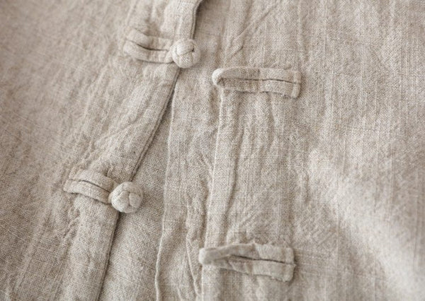 Women Retro Collar Buckle Pure Linen and Cotton Cardigan Shirt Style Long Coat