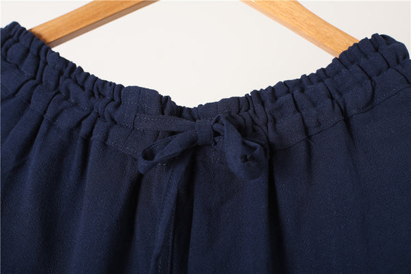 Men Casual Pure Color Loose Cotton and Linen Chinese KungFu Pants