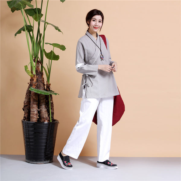 Women Chinese Traditional Style Linen and Cotton KungFu TaiChi HanFu Zen Clothes