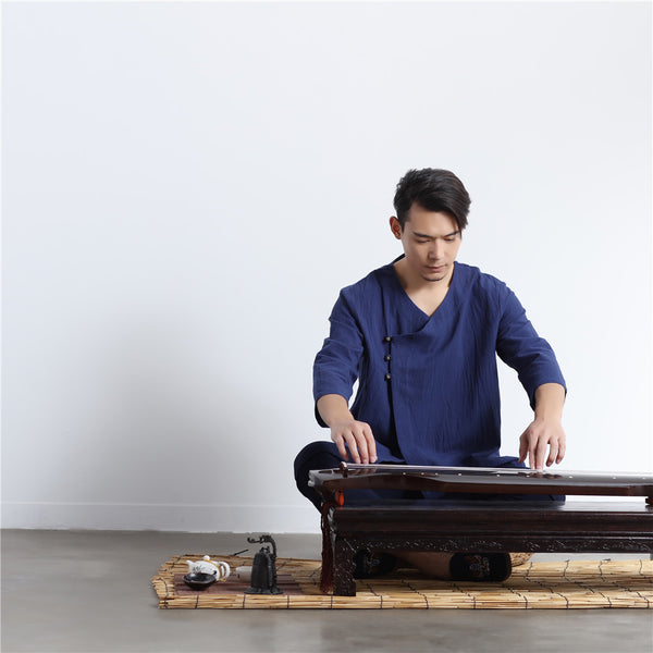 Men Asian Retro Zen Style Linen and Cotton 3/4 Sleeve Tops