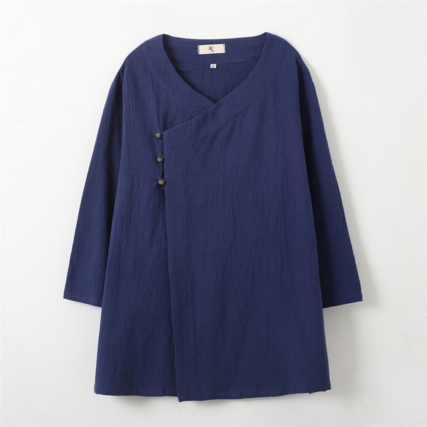 Men Asian Retro Zen Style Linen and Cotton 3/4 Sleeve Tops