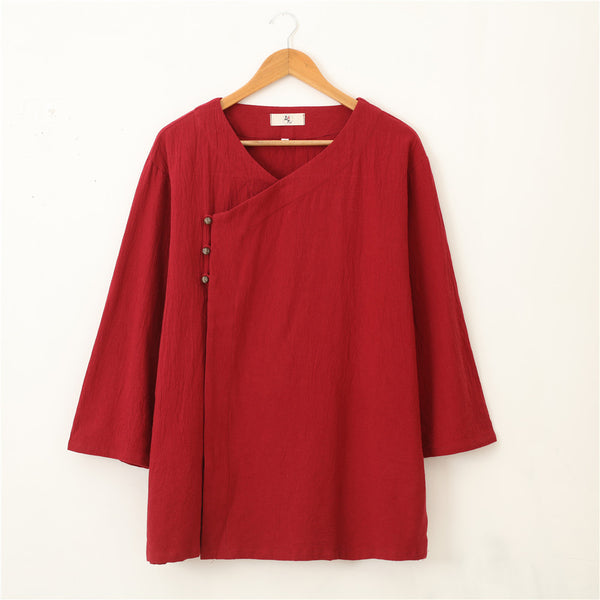 Men Asian Retro Zen Style Linen and Cotton 3/4 Sleeve Tops