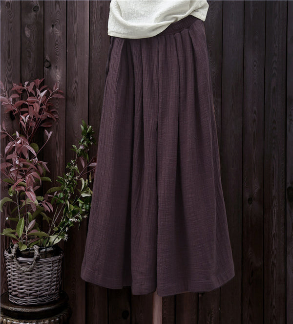 Women Loose Wide Leg Yoga Skirt Type Linen and Cotton Pants