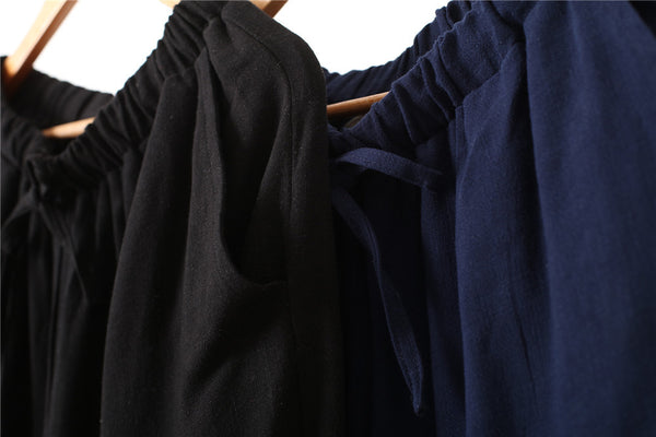 Men Casual Simple Pure Color Cotton and Linen Hanging Crotch Cropped Pants