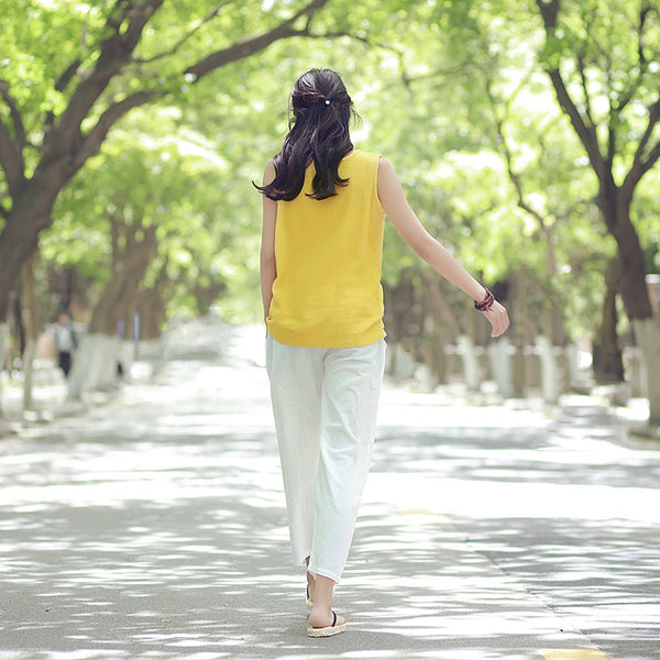 30% Sale!!! Women Simple Casual Light Linen and Cotton Cropped Pant (Capri)