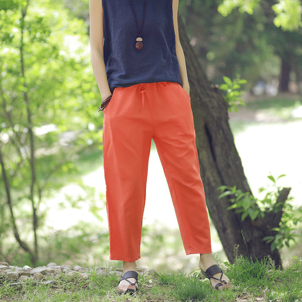 30% Sale!!! Women Simple Casual Light Linen and Cotton Cropped Pant (Capri)