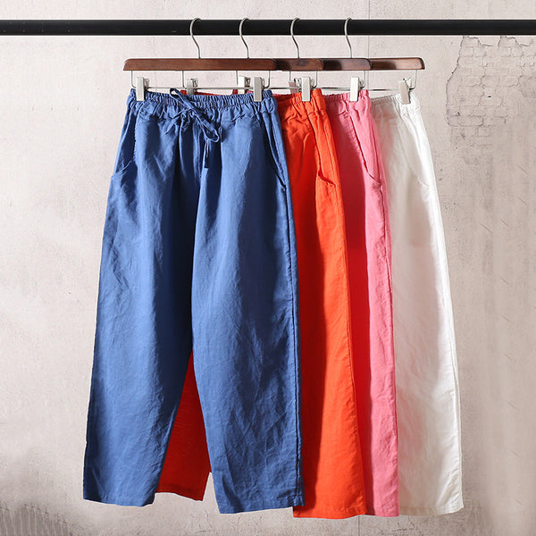 30% Sale!!! Women Simple Casual Light Linen and Cotton Cropped Pant (Capri)