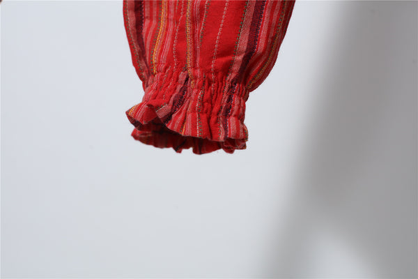 Men Casual Loose Stripe Patterned Cotton and Linen Hanging Crotch Pants