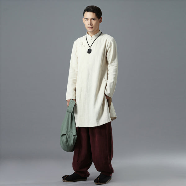 Men Asian Style Long-sleeved Linen and Cotton Tunics