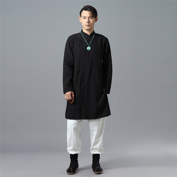 Men Asian Style Long-sleeved Linen and Cotton Tunics