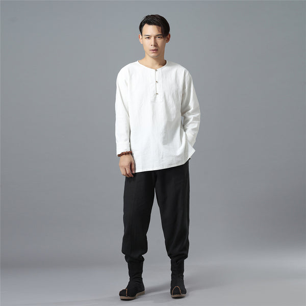 Men Causal Pure Color Cotton and Linen KungFu Jogger Pants