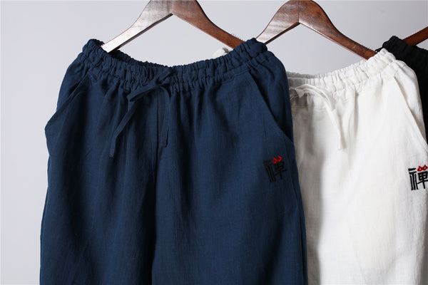 Men Causal Pure Color Cotton and Linen KungFu Jogger Pants